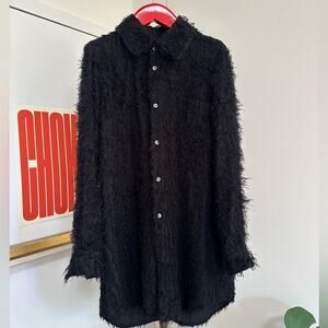Comme des garçons fringe faux fur button shirt